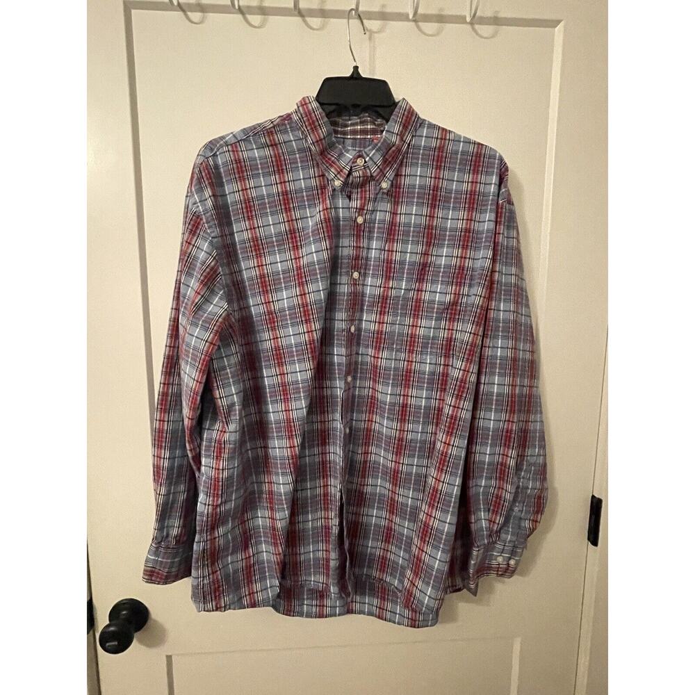 IZOD Shirt Men Size XXL Red White Black Plaid Button Down Long Sleeve